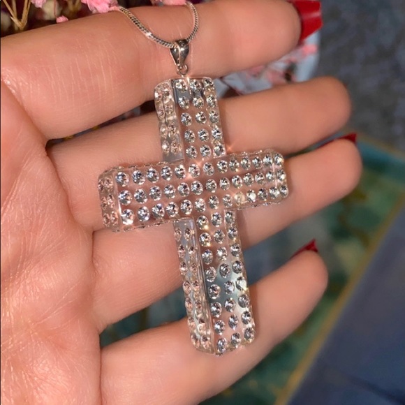 Acrylic Crystal Cross Necklace Embellished With Genuine“Crystal Stone Elements” - Picture 3 of 13